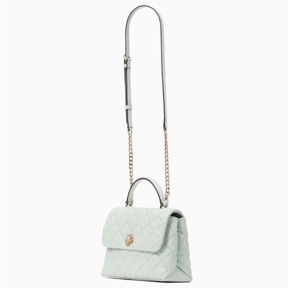 KATE SPADE Mint Blue Quilted Natalia Flap Satchel Bag w Top Handle Chain Strap - Picture 11 of 15
